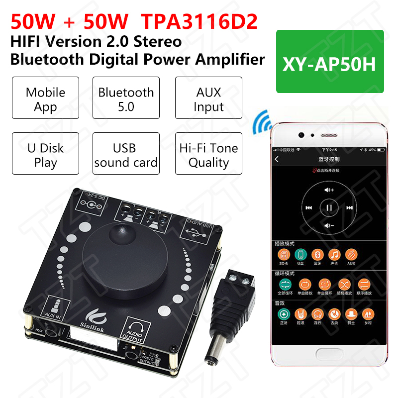 Audio Music Apps - TZT 2x50W Bluetooth 5.0 Ses Güç